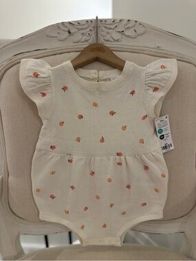 🍑 18 Mth Baby 100% Cotton Baby Romper with Peach Print NWT